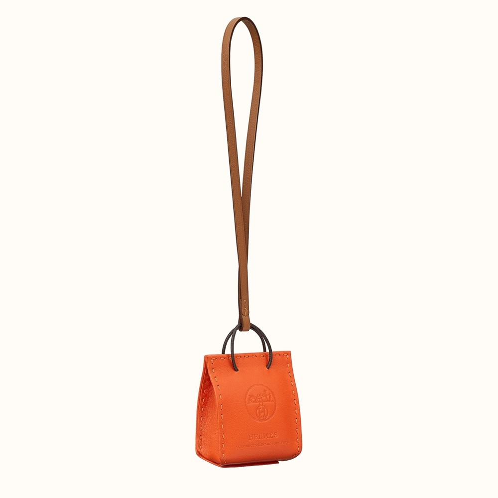 Hermes Mili orange leather bag charm